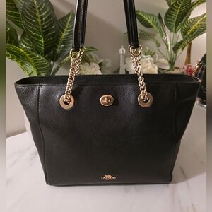 Coach Black Leather Tote Bag
